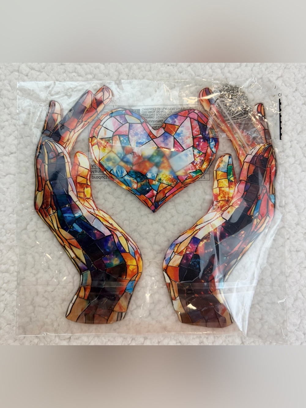 Multicolor Mosaic / Faux Stained Glass Heart and Hands Hanging Wall Art, OS - Picture 2 of 10